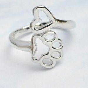 Silver paw & heart ring